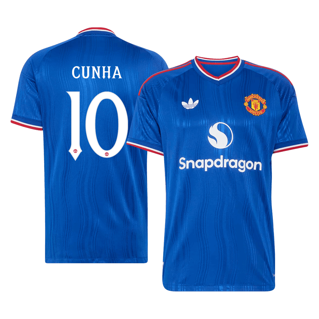 CUNHA #10 Manchester United Extérieur Maillot 2026/27 Bleu Joueur - UCL