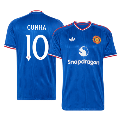 CUNHA #10 Manchester United Extérieur Maillot 2026/27 Bleu Joueur - UCL